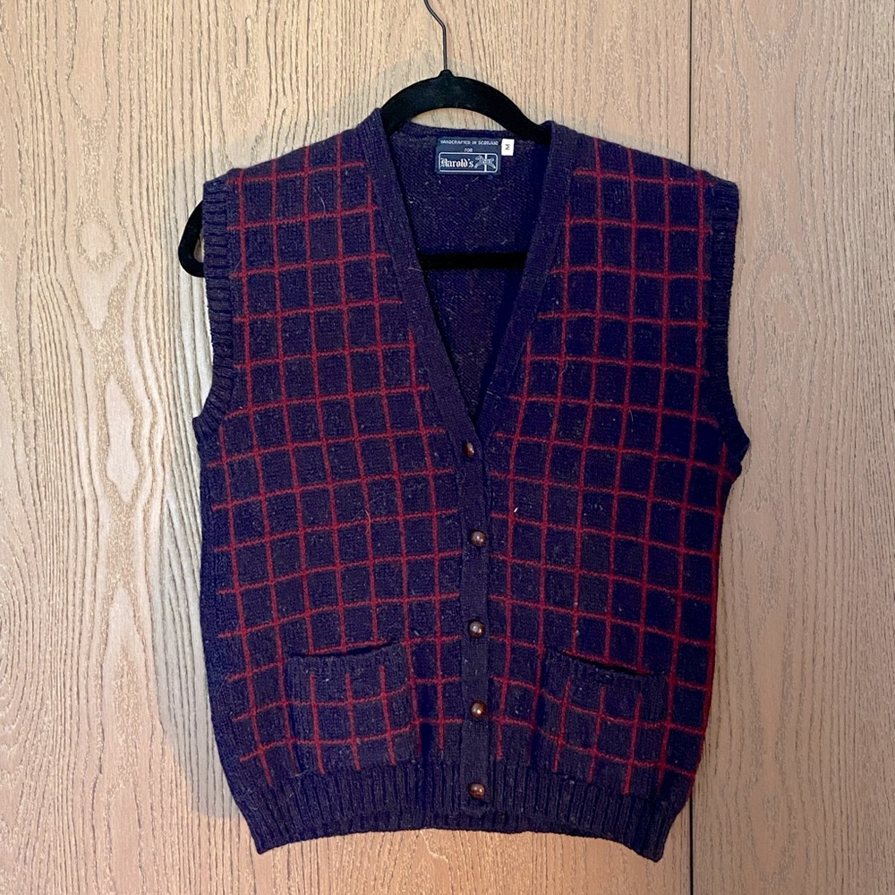 Vintage wool blue and red sweater vest